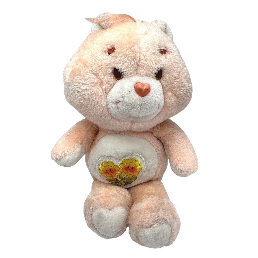 CARE BEARS Vintage 1983 Kenner Friend Bear 13" Plush Peach Sunflowers 80s Toy